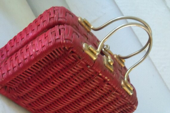 Vintage Purse Red Straw 1950's Fifties handbag pocketbook