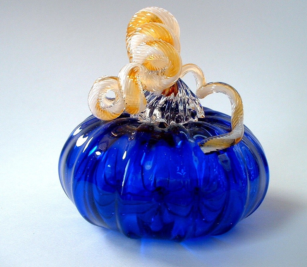 Hand Blown Cobalt Blue Glass Pumpkin by ajjewelrydesigns on Etsy