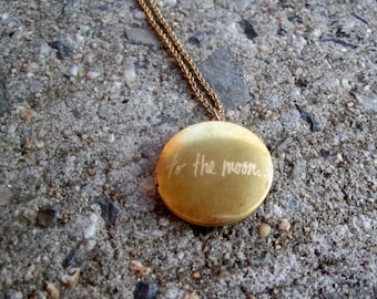 To The Moon..And Back Round Brass Vintage Locket Necklace