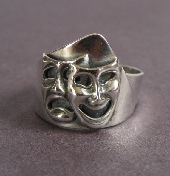 Sterling Silver Comedy Tragedy Mask Ring Eddie Rocky Horror