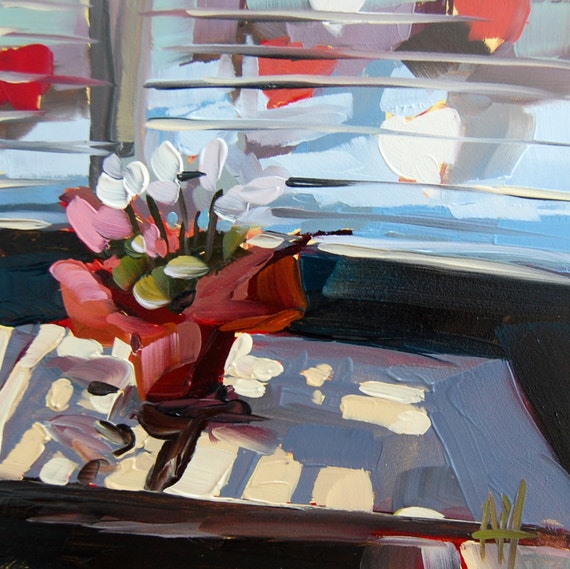 Valentine's Day Clematis original still life interior oil