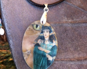 Priestess of Bast Mother of Pearl Amulet by Mickie Mueller
