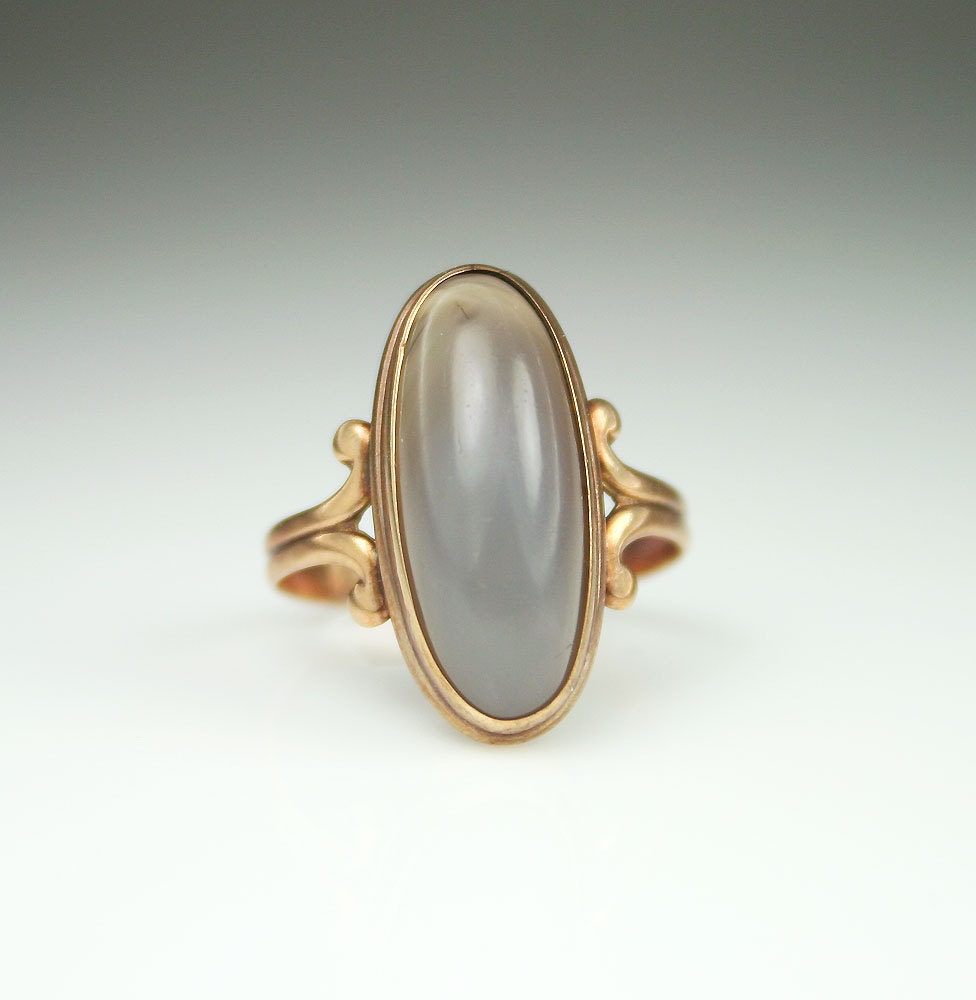 Victorian Ring 10k Gold Banded Agate Antique Jewelry