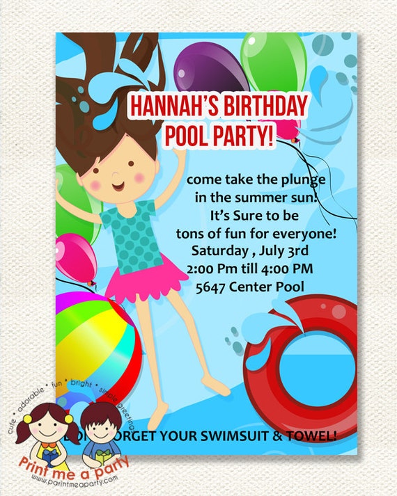 Summer Pool birthday party invitation Custom Printable Invitation