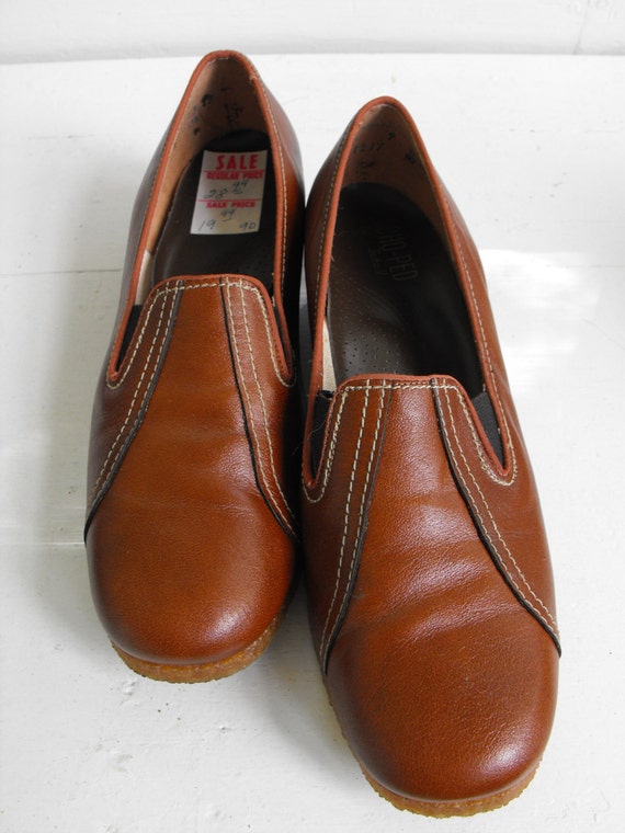 Vintage 70s Dr Scholls Shoes Loafers Scho-Ped Heels 9 Leather