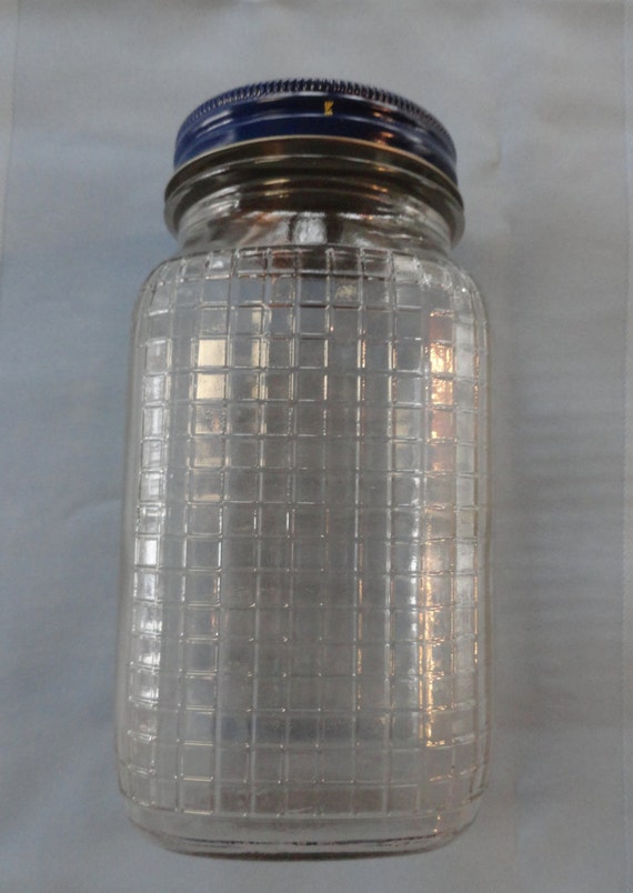 JFG Peanut Butter Jar Square Jar with Metal Lid Grid Pattern