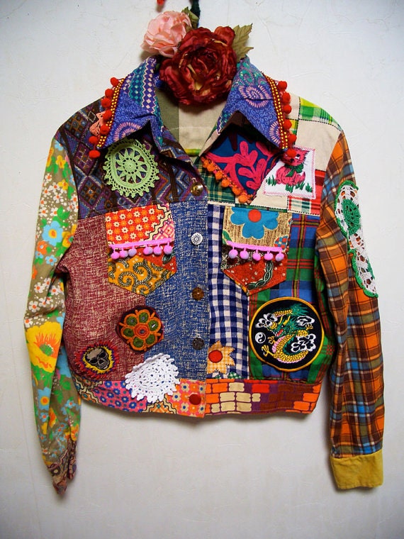 Upcycled Patchwork Hippie Jacket size medium