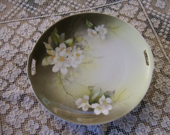 Vintage R and S Germany Hand Painted Floral Handled Display Plate
