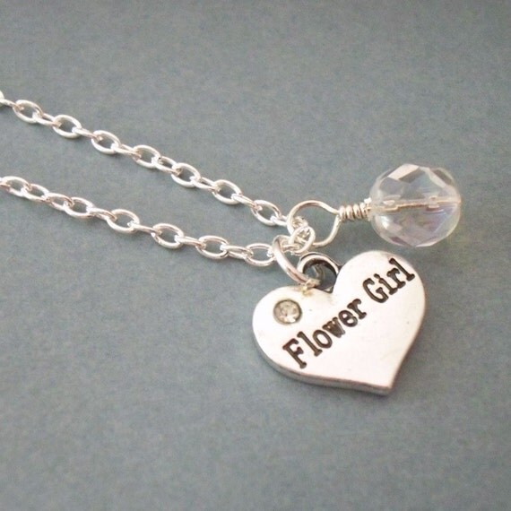Items similar to Flower Girl Heart Charm Necklace with Clear Bead on Etsy