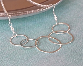 5 Rings Family Necklace, Interlocking Rings Necklace, Sterling Silver ...