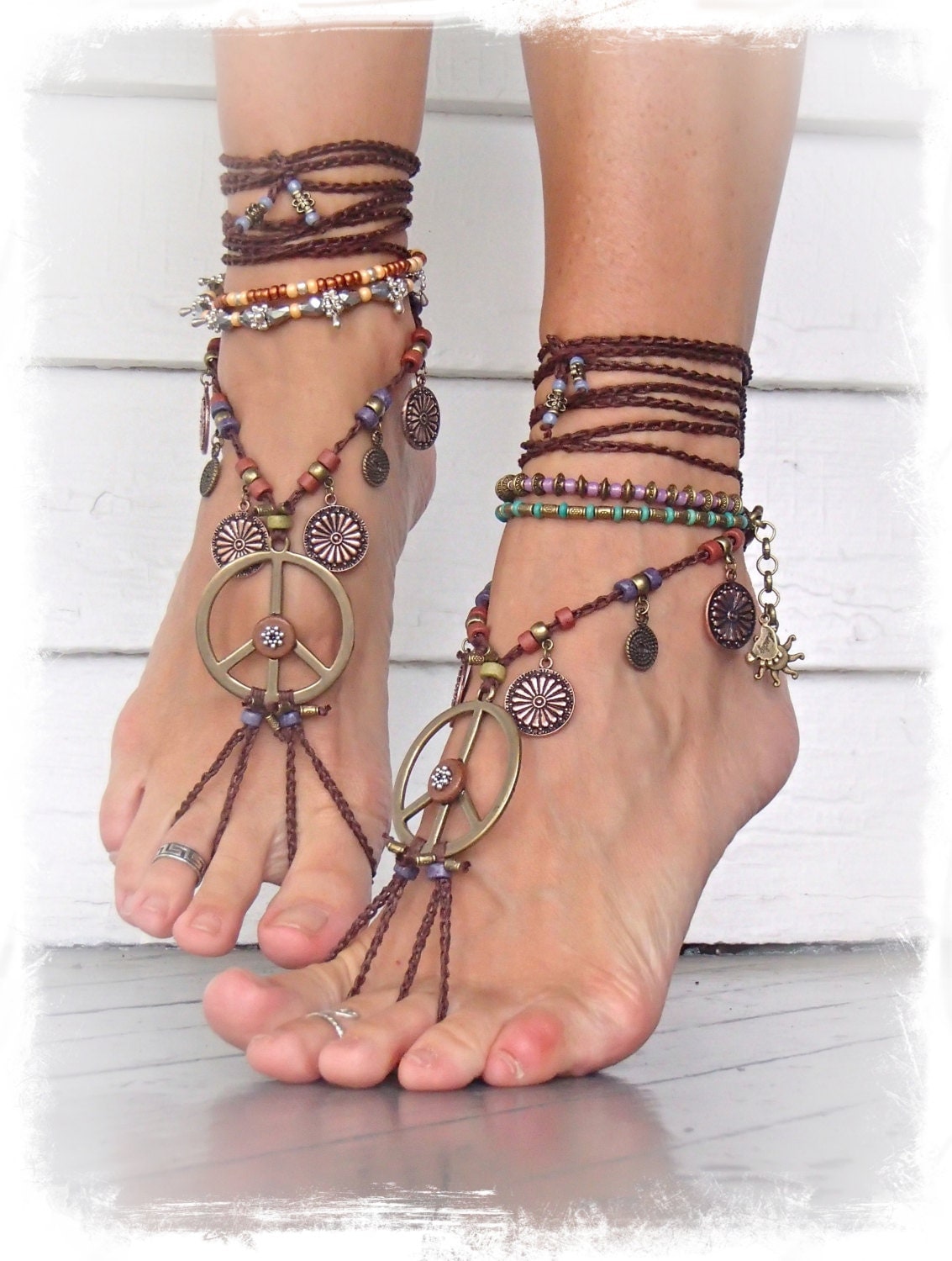 Reserved . PEACE sign BAREFOOT sandals Earthy Gypsy by GPyoga