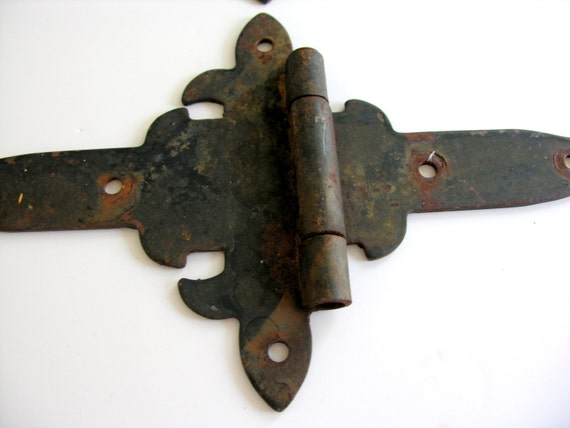 Antique Strap Hinges Pair Vintage Gothic Style Iron Hardware