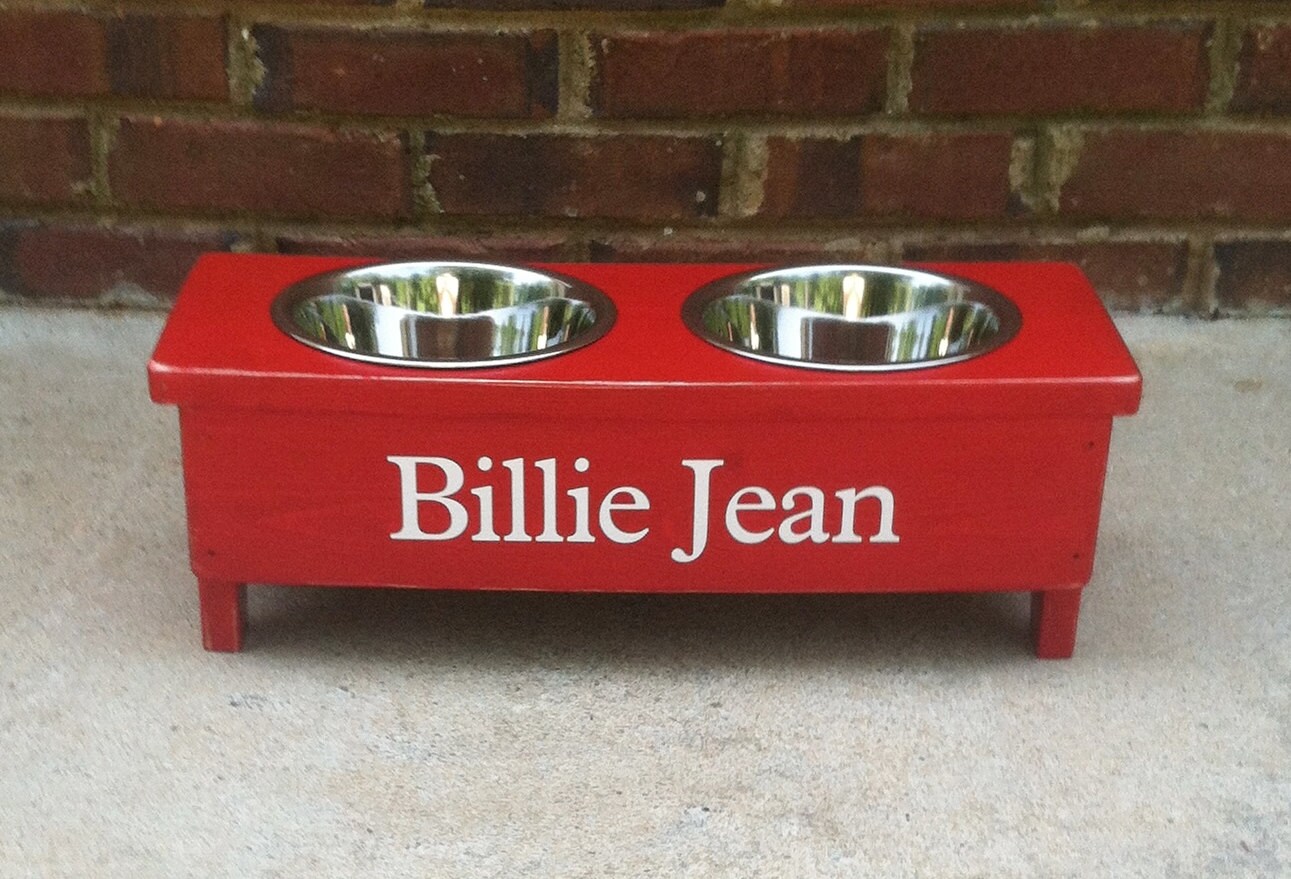 Raised Dog Bowl Stand Personalized shabby sanded edges