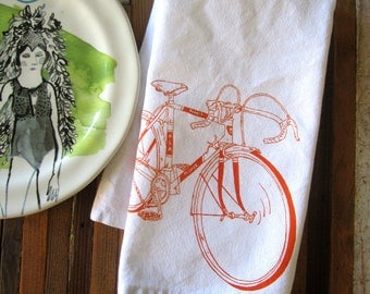 Cloth Napkins - Handmade Cotton Cloth Napkins - Screen Printed Dinner Napkins - Eco Friendly Table Linens - Cycling - Bicycle - Road bike