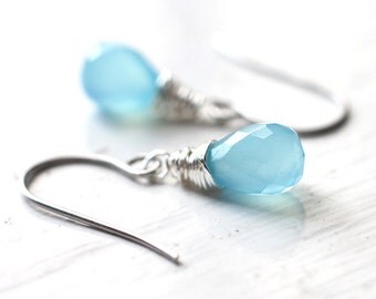 Sky Blue Teardrop Earrings, Chalcedony Bridesmaid Jewelry for Summer Weddings - Colors of the Sky
