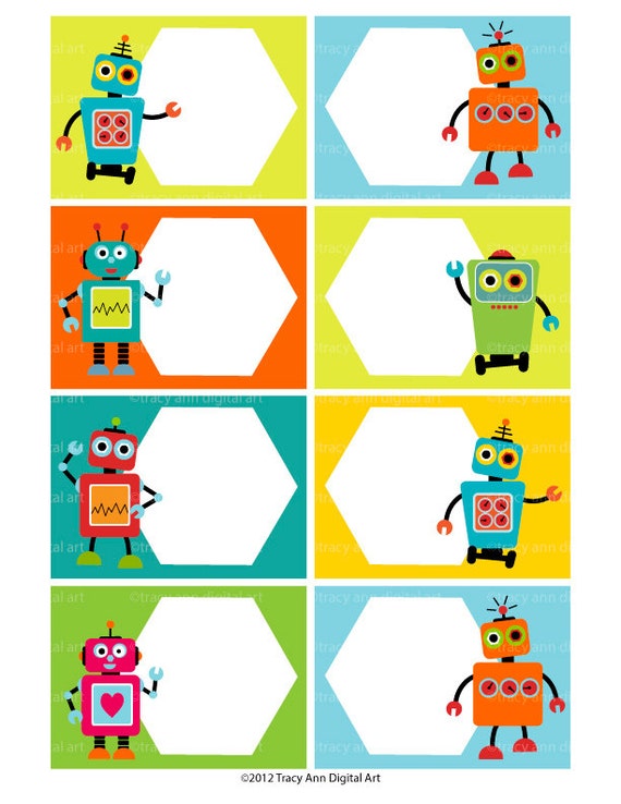 Robot Printable Labels or Buffet Cards Instant download