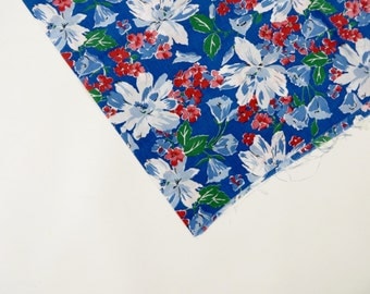 Vintage Fabric 1930s Fabric / 30s Fabric / 1940s Fabric 40s Fabric / Floral Print / Feedsack Fabric / Dress Fabric / Red & Blue