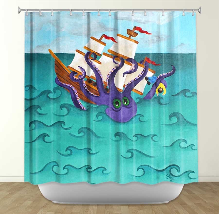 Shower Curtain Kraken Attack Bathroom Decor Kids by nJoyArt