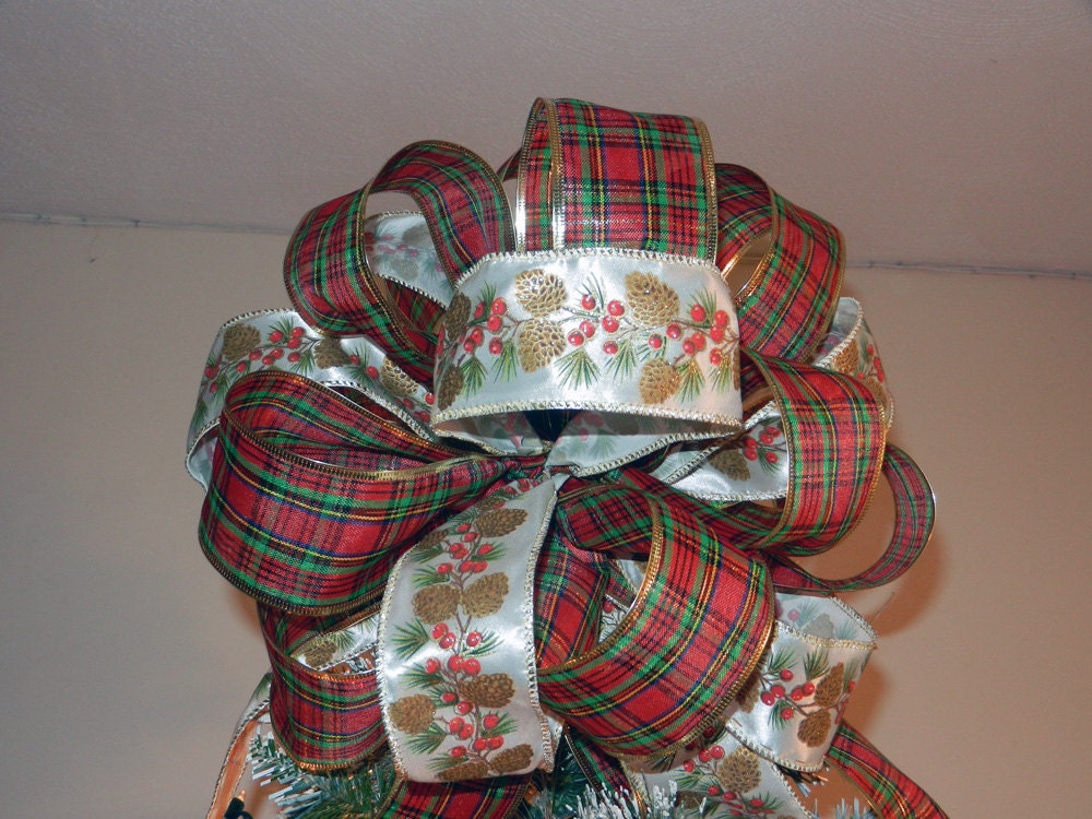 large christmas tree topper bow with white ribbon with large christmas tree topper bow with white ribbon with