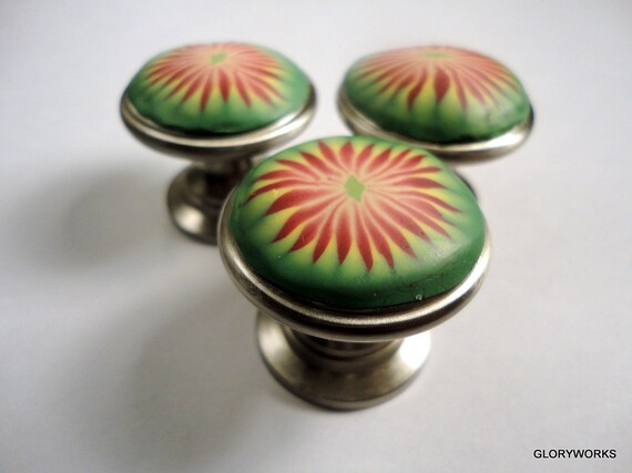 Fun Funky Cabinet Knobs Set of 10 Brick Red, Green