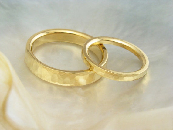 wedding ring set in 21k solid yellow gold hand by RavensRefuge