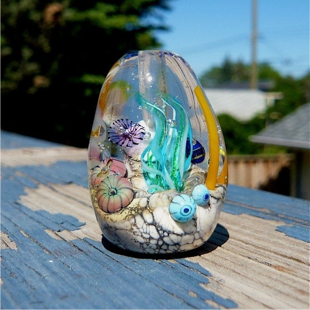 Ocean Bead Glass Underwater Scene Aquarium Bead Handmade