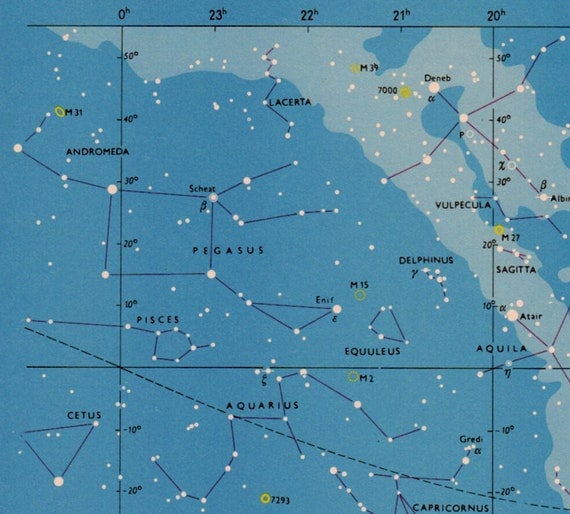 vintage print STAR MAP 7 Pisces Aquarius by theStoryOfVintage
