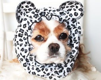 Snow Leopard Ears Dog Snood / Stay-Put 3 Rows Elastic Thread / Pet Hat / Long ear covering / Specialty Snood