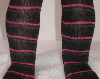 BLACK, GRAY & PINK Striped Thigh High Socks fit 18 inch American Girl ...