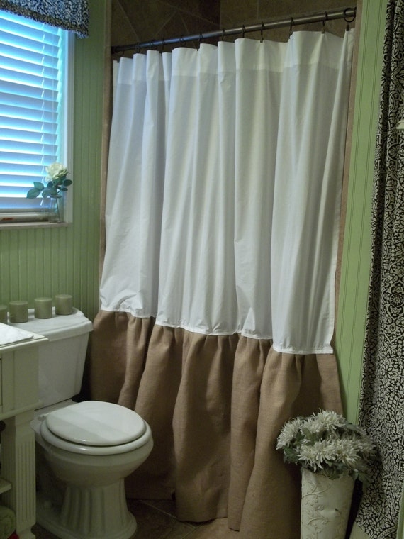 Burlap Shower Curtain Shabby Chic Burlap & Cotton Gathered
