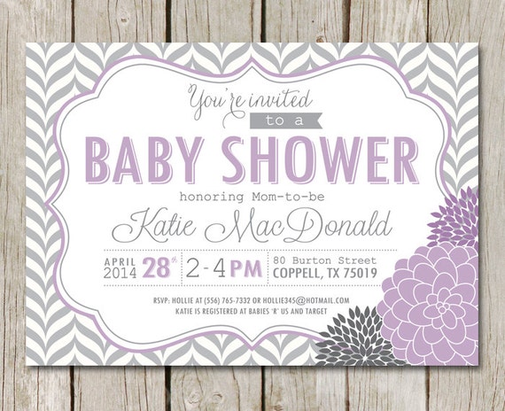 Purple And Gray Baby Shower Invitations 6