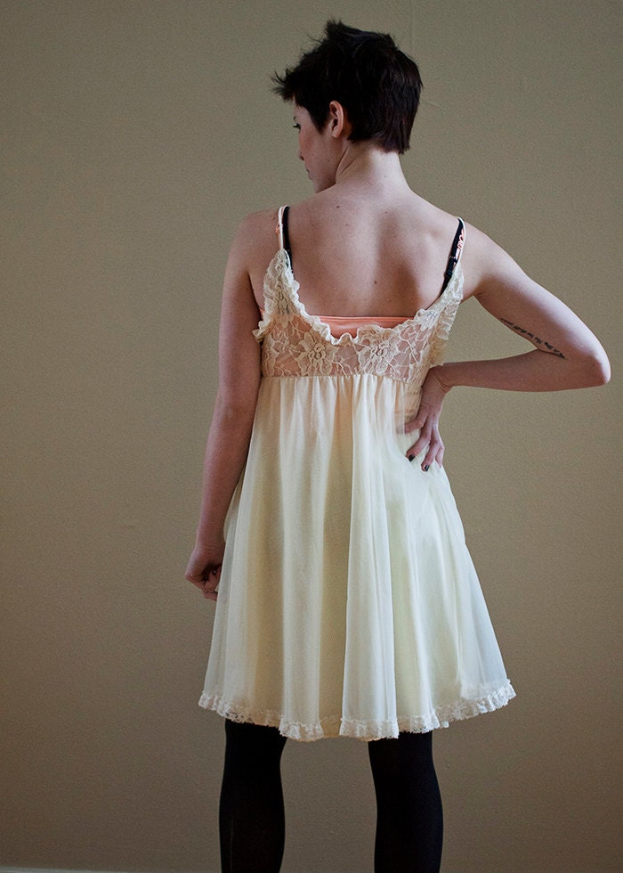 Vintage Babydoll Lace Chiffon Nightie Slip Dress by DCXVintage