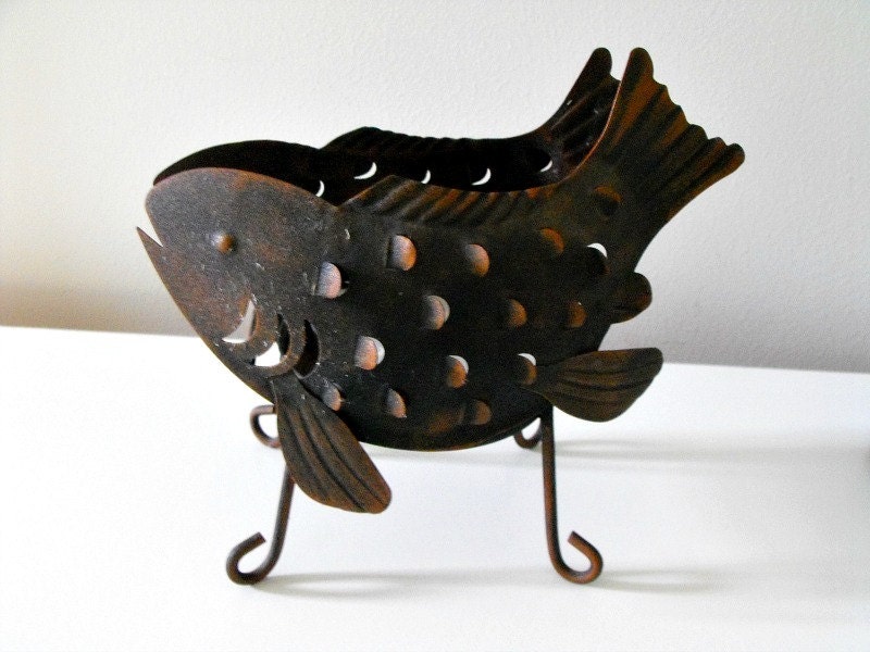 Vintage Rusty Metal Fish Candle Holder by bobann23 on Etsy