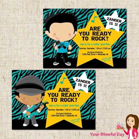 PRINTABLE Boy Rock Star Party Invitation (Character of your choice) Il_570xn