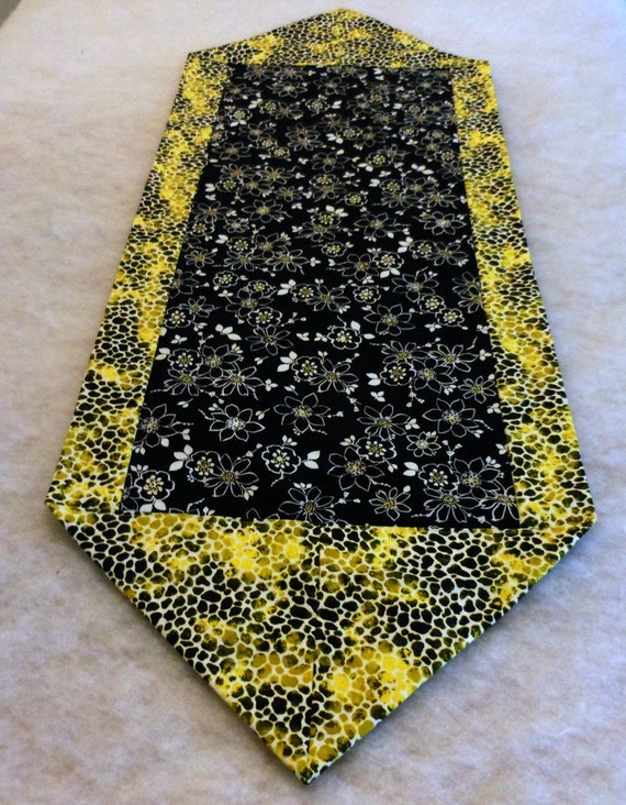 And table Runner Centerpiece runner yellow Yellow  Table Cotton Print cotton Black