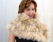 Alpaca Beige Wrap Peach Caramel Alpaca Wrap Fur Pastel Cape Felted Wrap
