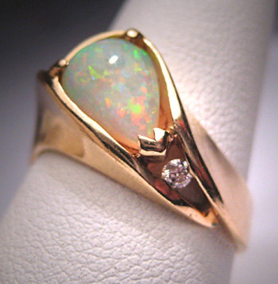 Vintage Australian Opal Diamond Ring Estate Wedding 14K