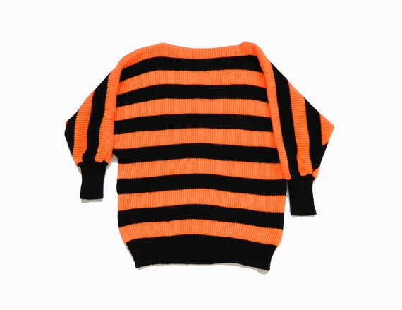 SALE Halloween Striped Sweater Orange Black Vintage 1980s