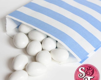 Rugby Stripe Medium Blue Goodie Favor Treat Bags - Qty 12