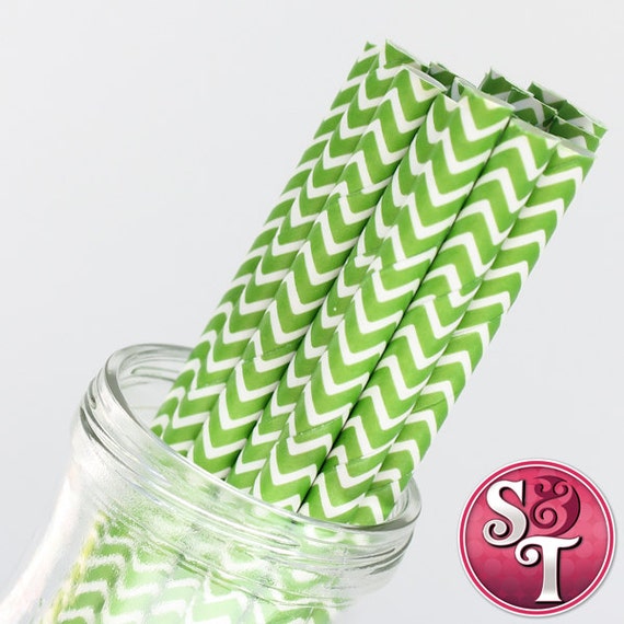 Chevron Zigzag Green Party Paper Straws - Cake Pop Sticks - Pixie Sticks - Qty 25 Il_570xn