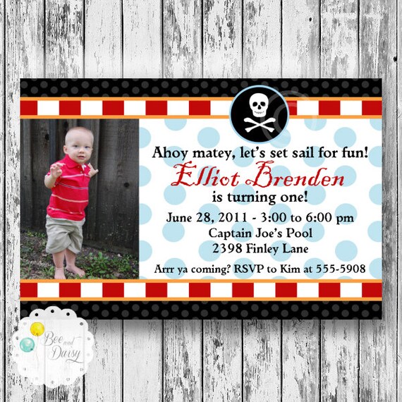 Pirate Invitation for Birthday Party or Baby Shower - DIY Boys Printable Photo Invite by BeeAndDaisy Il_570xn