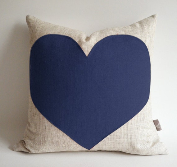 Sukan / Navy Blue Heart Pillow Cover heart pillows by sukanart