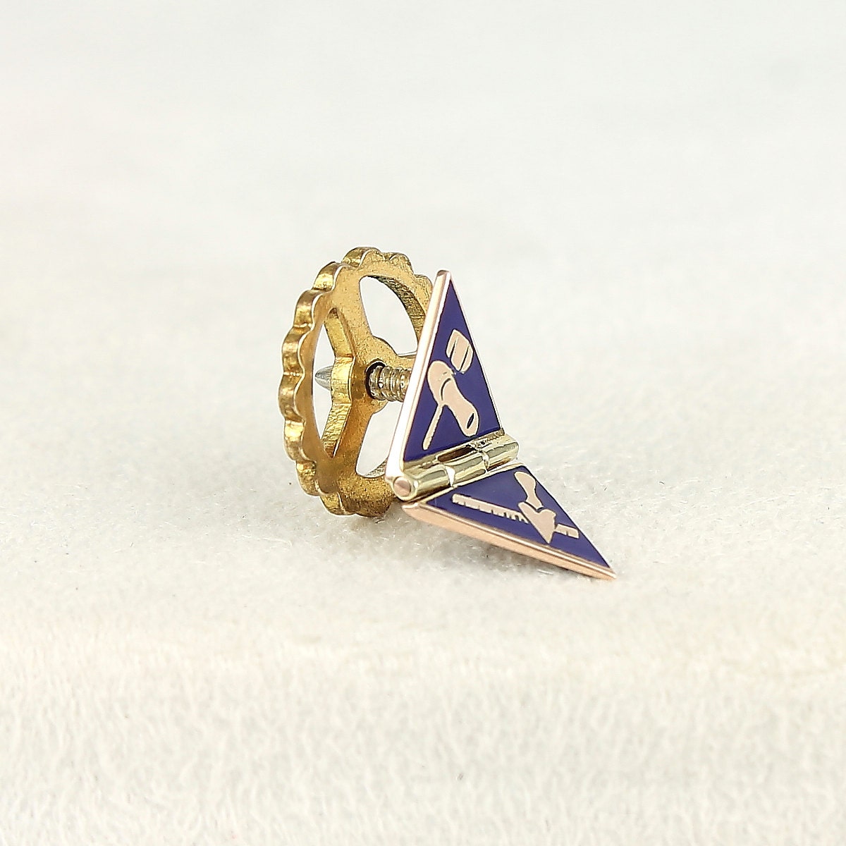 Masonic Hinged Lapel Pin Vintage 10k Gold Hidden Symbols