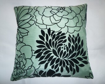 PAIR 16" Cushion Pillow Covers Funky SALE Green Black Flock Velvet Designer Pillowcases Shams Slips Pair 16" (40cm)