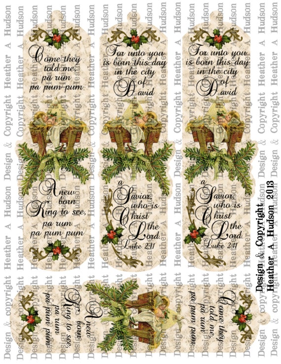 Vintage Victorian Baby Jesus Advent By Candle Light Book Mark Table Favors digital Collage Sheet Printable