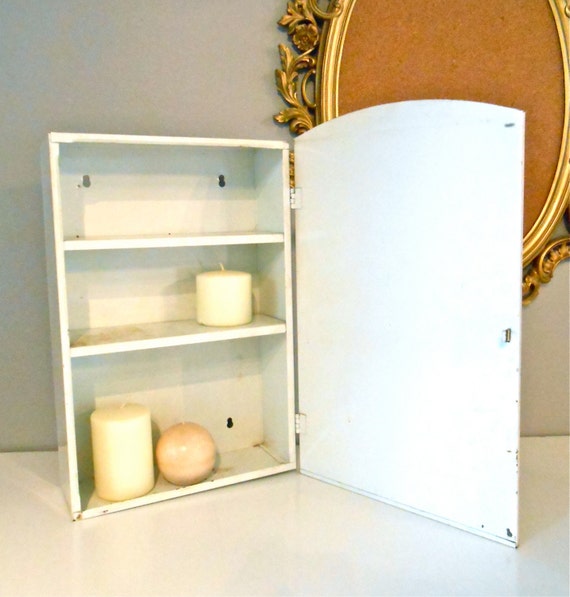 Vintage White Metal Mirror Medicine Cupboard