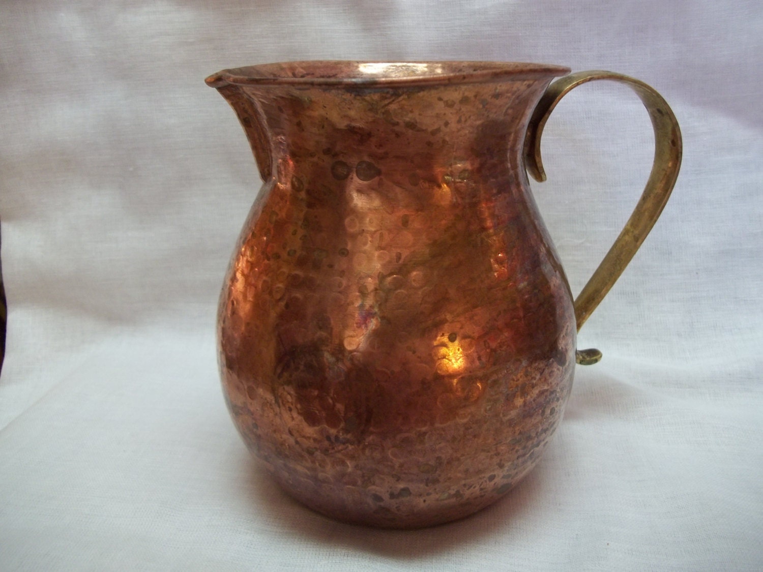 Vintage Hammered Copper and Brass Pitcher