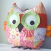 Medium Patchwork Owl Pillow Stuffed Toy for Baby Girl - Pink and Green