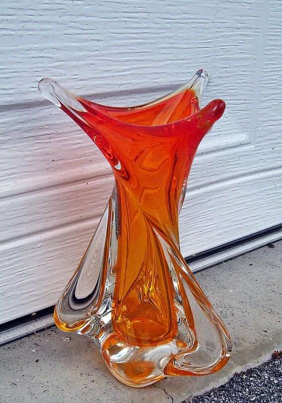 Vintage 60s CRYSTAL TWIST CHALET Glass Vase signed