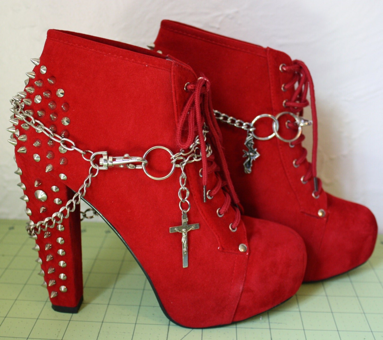 Spiked Red Boots Booties Boot with DIY Boot Chains Deathrock